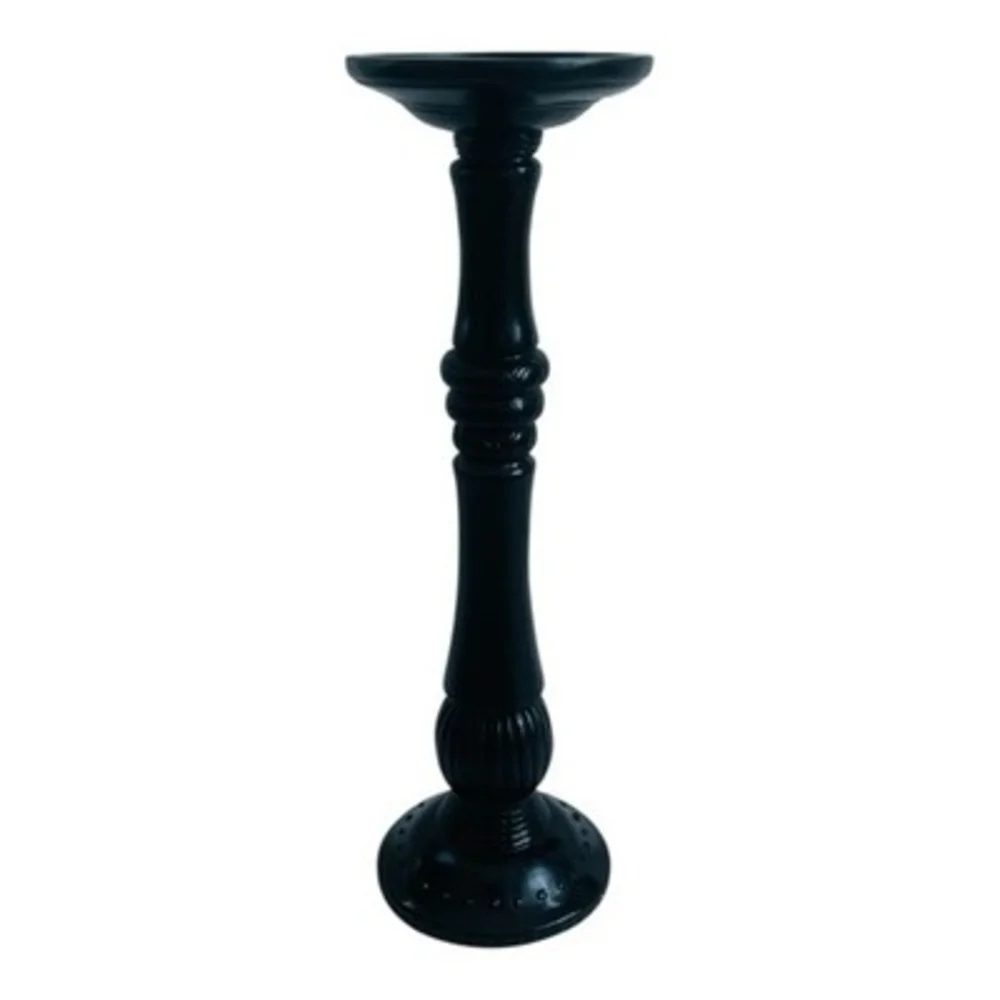 Black Ceramic Pillar Candle Holder Turned Column Design 12in VG Elegant
